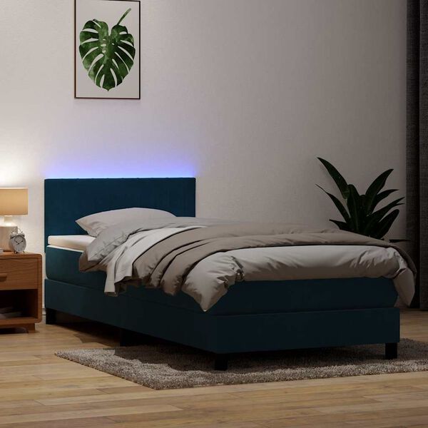vidaXL Box spring postelja z vzmetnico LED temno modra 80x210 cm žamet