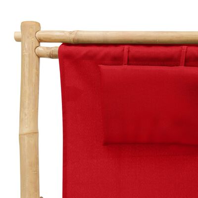 vidaXL Ležalnik iz bambusa in platna rdeč