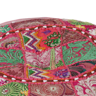 vidaXL Tabure večbarven okrogel, bombaž, ročno izdelan 40x20 cm roza