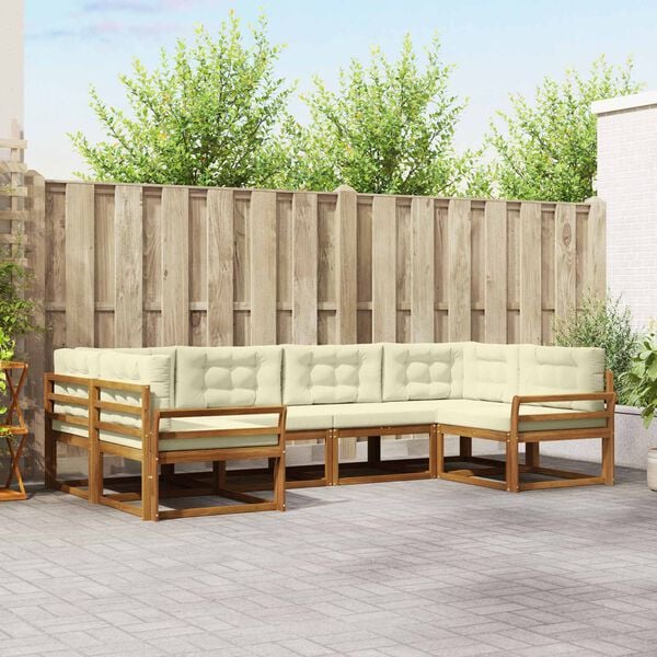 vidaXL Zunanja garnitura za sedenje z blazino 6 pcs Naravna in smetana