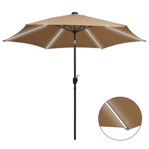 vidaXL Senčnik z LED lučkami in aluminijastim drogom 300 cm taupe