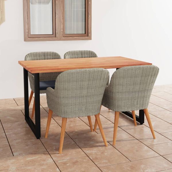 vidaXL Vrtna jedilna garnitura 5-delna z blazinami poli ratan rjava