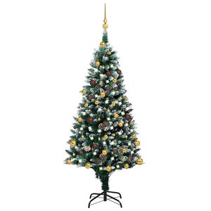 vidaXL Umetno božično drevo z LED in kompletom krogel in storži 240 cm
