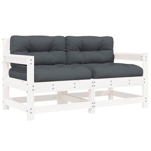 vidaXL Vrtni stoli z blazino 2 kosa bela trdna borovina