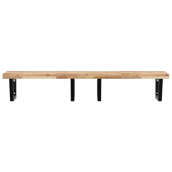 vidaXL Stenska polica za umivalnik jeklo in trden akacijev les