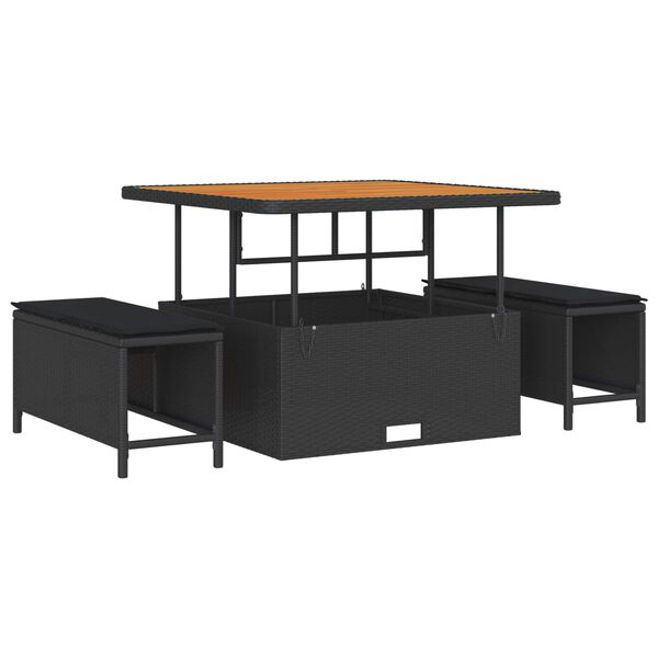 vidaXL Vrtna sedežna garnitura z blazino 9 pcs Črna poli ratan