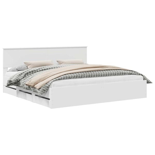 vidaXL Konstrukcija postelje Bela 200 x 200 cm Inženirsko leseno