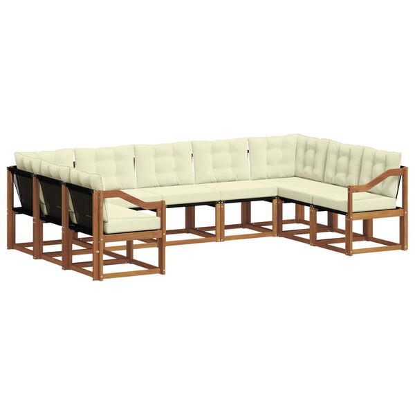 vidaXL Zunanja garnitura za sedenje z blazino 9 pcs Naravna in smetana