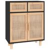 vidaXL Komoda črna 60x30x75 cm trdna borovina in naravni ratan