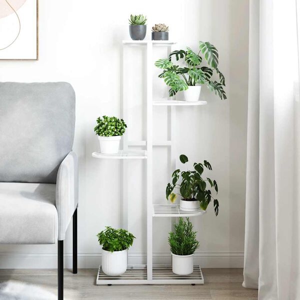 vidaXL Stojalo za rože 5-nadstropno 43x22x98 cm bela kovina