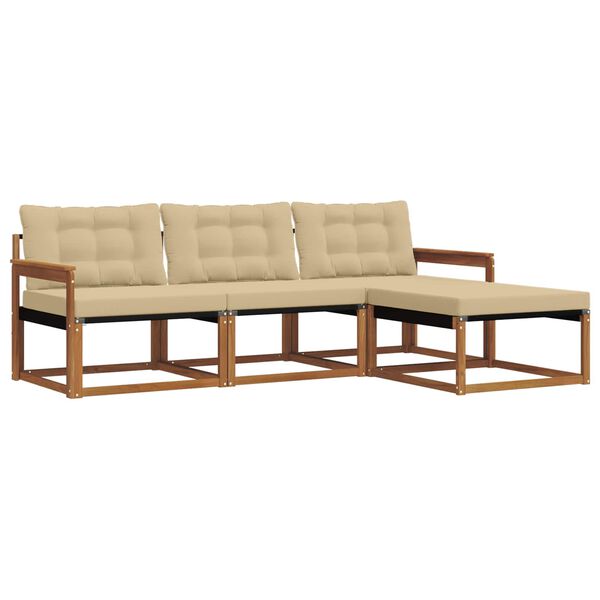 vidaXL Zunanja garnitura za sedenje z blazino 4 pcs Naravna in bež