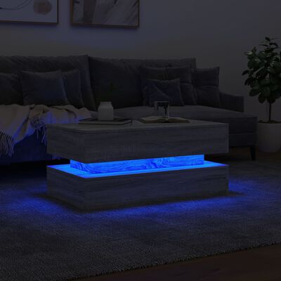 vidaXL Klubska mizica z LED lučkami siva sonoma 90x50x40 cm