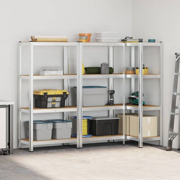 vidaXL 4-plastne police za shranjevanje 3 kosi jeklo&inženirski les