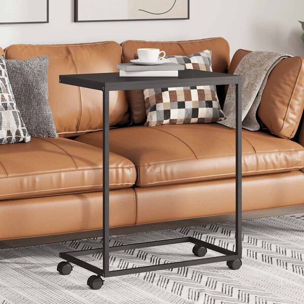 vidaXL Stranska mizica s kolesi črna 55x35x70 cm konstruiran les