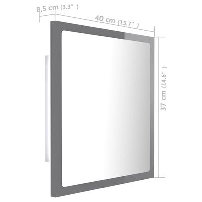 vidaXL LED kopalniško ogledalo visok sijaj sivo 40x8,5x37 cm akril