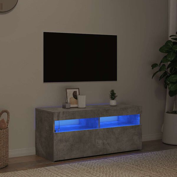 vidaXL TV omarica z LED lučkami betonsko siva 90x35x40 cm