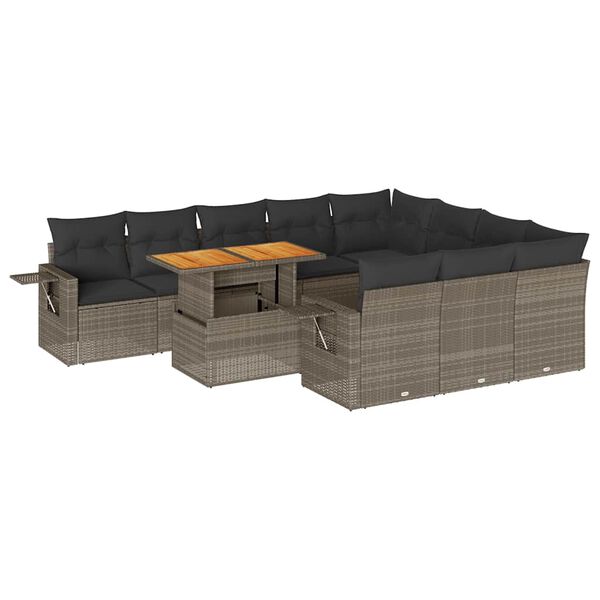 vidaXL Vrtna sedežna garnitura 11-delna z blazinami siv poli ratan