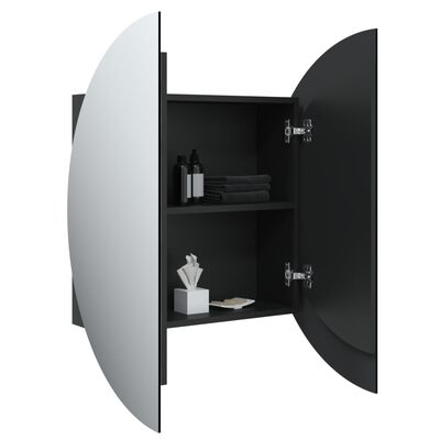 vidaXL Kopalniška omarica z okroglim ogledalom LED Črna 54x54x17,5 cm