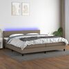 vidaXL Box spring postelja z vzmetnico LED taupe 200x200 cm blago