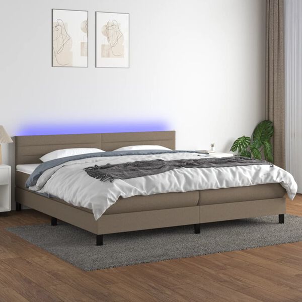 vidaXL Box spring postelja z vzmetnico LED taupe 200x200 cm blago