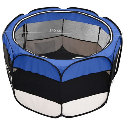 vidaXL Zložljiva pasja ograjica s torbo modra 145x145x61 cm