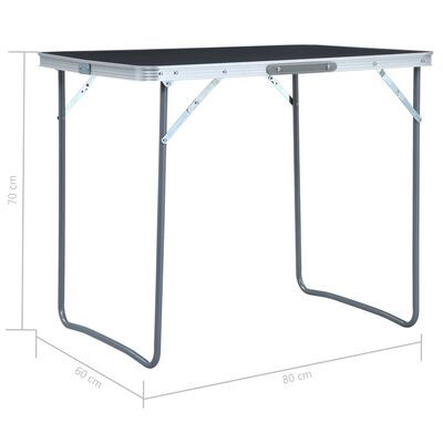 vidaXL Zložljiva miza za kampiranje s kovinskim okvirjem 80x60 cm siva