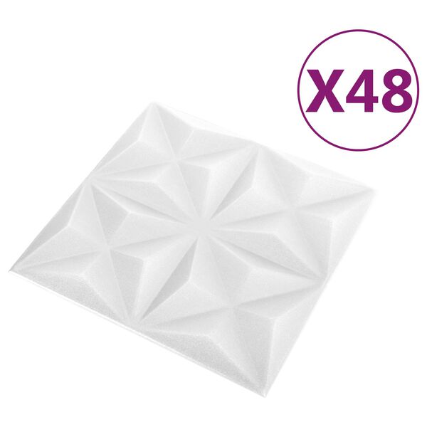 vidaXL Stenske plo&scaron;če 48 pcs Origami Bel 50 x 50 cm XPS Pena