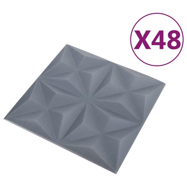 vidaXL Stenske plo&scaron;če 48 pcs Origami Sivi 50 x 50 cm XPS Pena