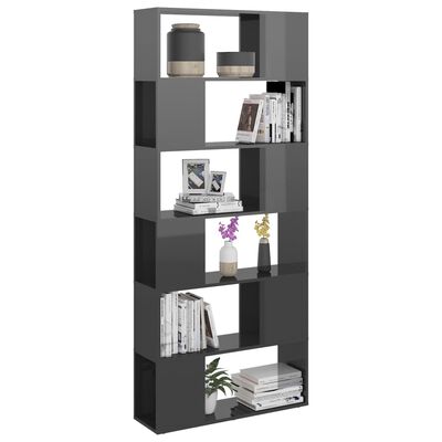 vidaXL Knjižna omara za razdelitev prostora sijaj siva 80x24x186 cm