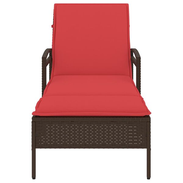 vidaXL Ležalnik z blazino rjav 63x200x81 cm poli ratan (samo za ZDA)