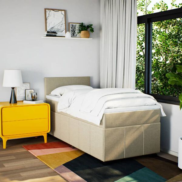 vidaXL Box spring postelja z vzmetnico krem 90x200 cm blago