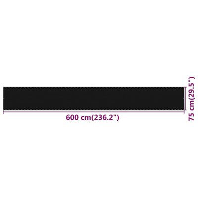 vidaXL Balkonsko platno črno 75x600 cm HDPE