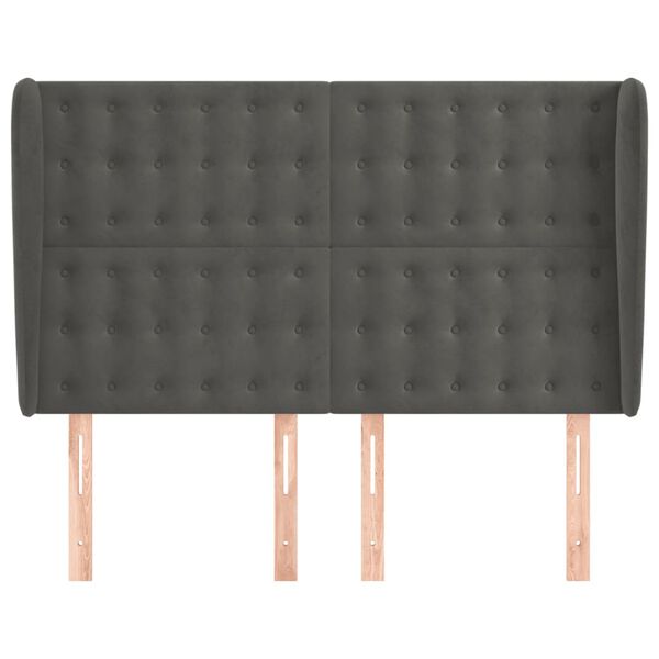 vidaXL Vzglavje z u&scaron;esi temno sivo 147x23x118/128 cm žamet
