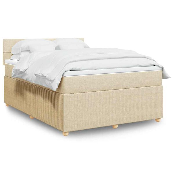vidaXL Box spring postelja z vzmetnico krem 140x200 cm blago