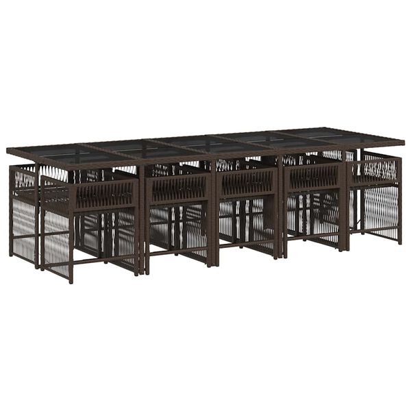 vidaXL Vrtna jedilna garnitura 11-delna z blazinami rjava poli ratan