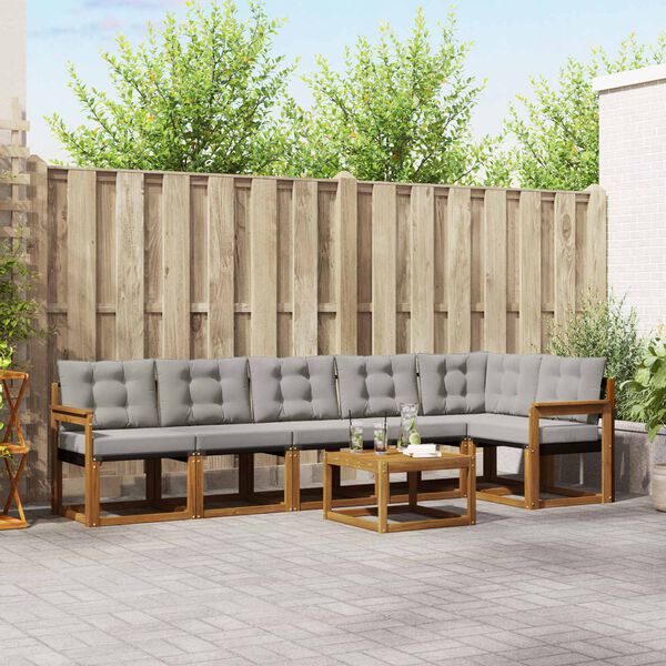 vidaXL Zunanja garnitura za sedenje 7 pcs Naravna in svetlo siva