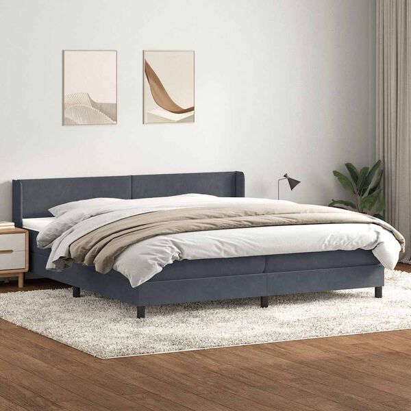 vidaXL Box spring postelja z vzmetnico temno siva 180x210 cm žamet