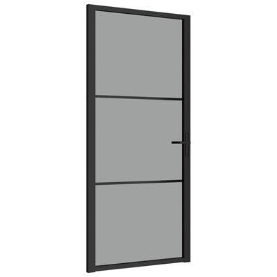 vidaXL Notranja vrata 93x201,5 cm črna ESG steklo in aluminij