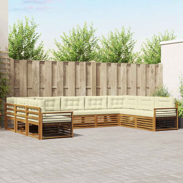 vidaXL Sedežne garniture 9 pcs Naravna in smetana Masiven les akacije