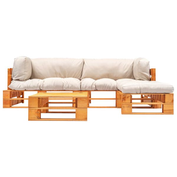 vidaXL Vrtna garnitura iz palet 4-delna s pe&scaron;čenimi blazinami lesena