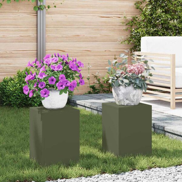 vidaXL Stojalo za rastline 2 pcs Olivno zelena 24 x 24 x 35 cm Jeklo