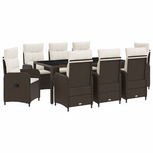 vidaXL Zunanja jedilnica 9 pcs Rjava in krem bela 190 x 90 x 75 cm