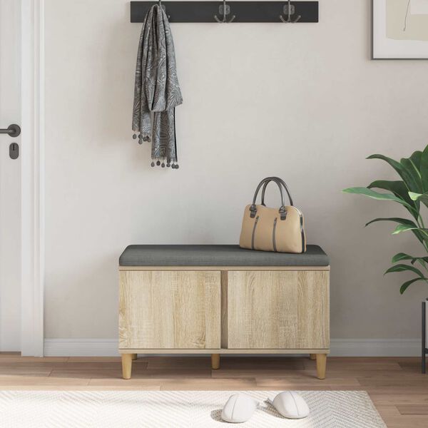 vidaXL Haldna klop z blazino z vrati Sonoma hrast 80 x 38 x 46 cm