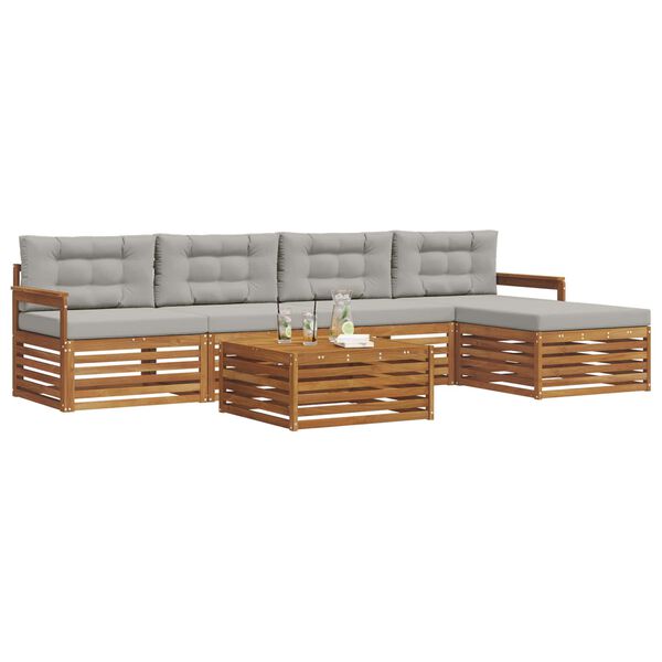 vidaXL Zunanja garnitura za sedenje 6 pcs Naravna in svetlo siva