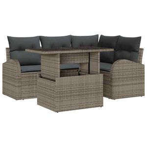 vidaXL Vrtna sedežna garnitura z blazino 5 pcs Siva Poly ratan