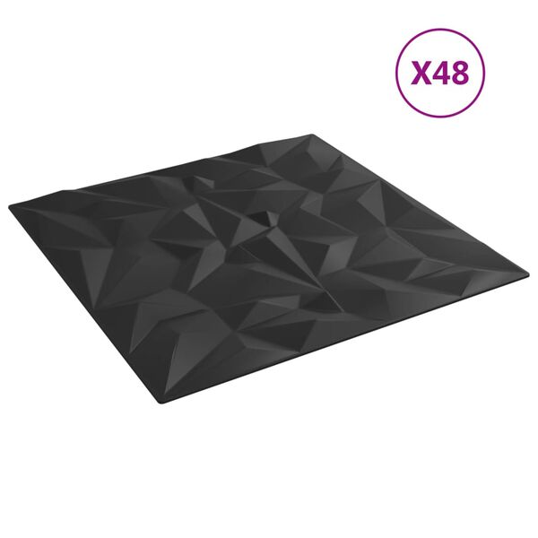 vidaXL Stenski paneli 48 kosov črni 50x50 cm XPS 12 m² ametist