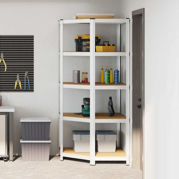 vidaXL Kotna polica s polico srebrna 90 x 90 x 198 cm Konstruiran les