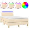 vidaXL Box spring postelja z vzmetnico LED krem 120x200 cm blago