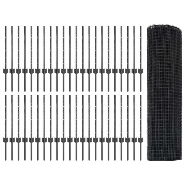 vidaXL Ograja s stebrom Siva 0,5 x 100 m Jeklo in PVC