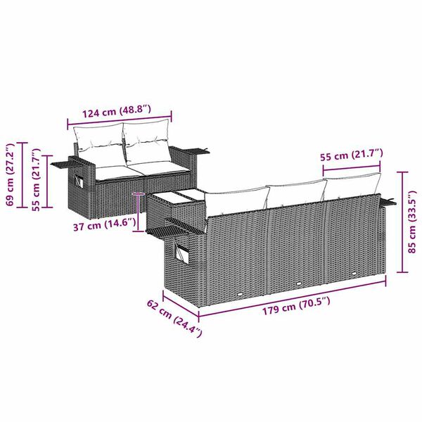vidaXL Vrtna sedežna garnitura 6-delna z blazinami črna poli ratan